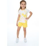 Toontoy Kız Çocuk 2'li Takım Baskılı Bisiklet Yaka T-Shirt & Beli Lastikli Şort - Sarı - 5