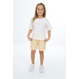 Toontoy Kız Çocuk 2'li Takım Baskılı Bisiklet Yaka T-Shirt & Beli Lastikli Şort - Sarı