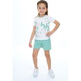 Toontoy Kız Çocuk 2'li Takım Baskılı Bisiklet Yaka T-Shirt & Beli Lastikli Şort - Yeşil - 4