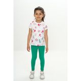 Toontoy Kız Çocuk 2'li Takım Baskılı Bisiklet Yaka T-Shirt & Beli Lastikli Tayt - Çimen Yeşili