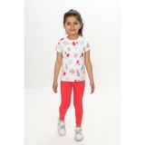 Toontoy Kız Çocuk 2'li Takım Baskılı Bisiklet Yaka T-Shirt & Beli Lastikli Tayt - Nar Çiçeği - 4