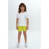 Toontoy Kız Çocuk 2'li Takım Baskılı Bisiklet Yaka T-Shirt & Beli Lastikli Tek Cepli Şort - Açık Yeşil - 3