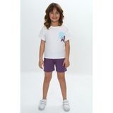 Toontoy Kız Çocuk 2'li Takım Baskılı Bisiklet Yaka T-Shirt & Beli Lastikli Tek Cepli Şort - Mor - 3