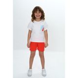 Toontoy Kız Çocuk 2'li Takım Baskılı Bisiklet Yaka T-Shirt & Beli Lastikli Tek Cepli Şort - Nar Çiçeği - 6
