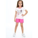 Toontoy Kız Çocuk 2'li Takım Baskılı Bisiklet Yaka T-Shirt & Beli Lastikli Tek Cepli Şort - Orkide - 5
