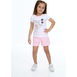 Toontoy Kız Çocuk 2'li Takım Baskılı Bisiklet Yaka T-Shirt & Beli Lastikli Tek Cepli Şort - Pembe - 3