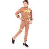 Toontoy Kız Çocuk 2'li Takım Baskılı Dik Yaka Fermuarlı Sweatshirt & Beli Paçası Lastikli Jogger Eşofman Altı - 2 Iplik - Kahverengi - 10 Yaş