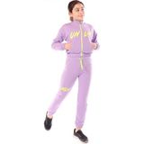 Toontoy Kız Çocuk 2'li Takım Baskılı Dik Yaka Fermuarlı Sweatshirt & Beli Paçası Lastikli Jogger Eşofman Altı - 2 Iplik - Lila - 8
