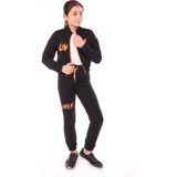 Toontoy Kız Çocuk 2'li Takım Baskılı Dik Yaka Fermuarlı Sweatshirt & Beli Paçası Lastikli Jogger Eşofman Altı - 2 Iplik - Siyah - 8