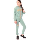Toontoy Kız Çocuk 2'li Takım Baskılı Dik Yaka Fermuarlı Sweatshirt & Beli Paçası Lastikli Jogger Eşofman Altı - 2 Iplik - Yeşil - 8
