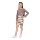 Toontoy Kız Çocuk 2li Takım Baskılı Elbise Acı Kahve 6-7 YAŞ
