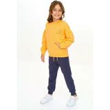 Toontoy Kız Çocuk 2'li Takım Baskılı Kapüşonlu Cepli Sweatshirt & Beli Paçası Lastikli Cepli Jogger Eşofman Altı - Renk Bloklu & TK24575 - Turuncu - 3