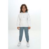 Toontoy Kız Çocuk 2'li Takım Baskılı Kapüşonlu Cepli Sweatshirt & Beli Paçası Lastikli Jogger Eşofman Altı - Bant Detaylı & 3 Iplik Şardonlu - Koyu Mint - 6
