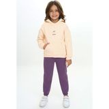 Toontoy Kız Çocuk 2'li Takım Baskılı Kapüşonlu Cepli Sweatshirt & Beli Paçası Lastikli Jogger Eşofman Altı - Bant Detaylı & 3 Iplik Şardonlu - Mor - 5
