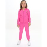 Toontoy Kız Çocuk 2'li Takım Baskılı Kapüşonlu Cepli Sweatshirt & Beli Paçası Lastikli Jogger Eşofman Altı - Renk Bloklu & 2 Iplik - Orkide - 4