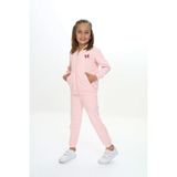 Toontoy Kız Çocuk 2'li Takım Baskılı Kapüşonlu Cepli Sweatshirt & Beli Paçası Lastikli Jogger Eşofman Altı - Renk Bloklu & 2 Iplik - Pudra - 3