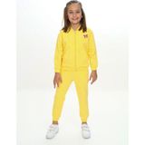 Toontoy Kız Çocuk 2'li Takım Baskılı Kapüşonlu Cepli Sweatshirt & Beli Paçası Lastikli Jogger Eşofman Altı - Renk Bloklu & 2 Iplik - Sarı - 4