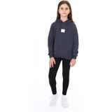 Toontoy Kız Çocuk 2'li Takım Baskılı Kapüşonlu Düşük Omuz Cepli Sweatshirt & Basic Düz Tayt - Füme - 12 - 13 Yaş