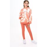 Toontoy Kız Çocuk 2'li Takım Baskılı Kapüşonlu Düşük Omuz Cepli Sweatshirt & Basic Düz Tayt - Kiremit - 6 – 7 Yaş