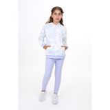 Toontoy Kız Çocuk 2'li Takım Baskılı Kapüşonlu Düşük Omuz Cepli Sweatshirt & Basic Düz Tayt - Lila - 12 - 13 Yaş
