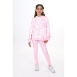 Toontoy Kız Çocuk 2'li Takım Baskılı Kapüşonlu Düşük Omuz Cepli Sweatshirt & Basic Düz Tayt - Pembe - 10-11