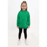 Toontoy Kız Çocuk 2'li Takım Baskılı Kapüşonlu Düşük Omuz Cepli Yırtmaçlı Sweatshirt & Basic Düz Tayt - Çimen Yeşili - 5