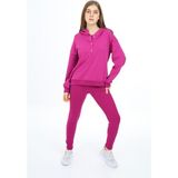 Toontoy Kız Çocuk 2'li Takım Baskılı Kapüşonlu Düşük Omuz Çıtçıtlı Sweatshirt & Basic Düz Tayt - Mürdüm - 10 - 11 Yaş