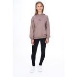 Toontoy Kız Çocuk 2'li Takım Baskılı Kapüşonlu Düşük Omuz Sweatshirt & Basic Düz Tayt - Acı Kahve - 12 - 13 Yaş
