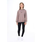 Toontoy Kız Çocuk 2'li Takım Baskılı Kapüşonlu Düşük Omuz Sweatshirt & Basic Düz Tayt - Acı Kahve - 6 – 7 Yaş