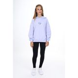 Toontoy Kız Çocuk 2'li Takım Baskılı Kapüşonlu Düşük Omuz Sweatshirt & Basic Düz Tayt - Açık Lila - 10-11