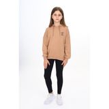 Toontoy Kız Çocuk 2'li Takım Baskılı Kapüşonlu Düşük Omuz Sweatshirt & Basic Düz Tayt - Kahverengi - 10 - 11 Yaş