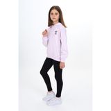 Toontoy Kız Çocuk 2'li Takım Baskılı Kapüşonlu Düşük Omuz Sweatshirt & Basic Düz Tayt - Lila - 8 - 9 Yaş