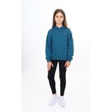 Toontoy Kız Çocuk 2'li Takım Baskılı Kapüşonlu Düşük Omuz Sweatshirt & Basic Düz Tayt - Petrol Mavi - 8 - 9 Yaş
