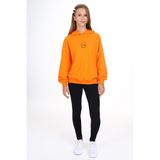 Toontoy Kız Çocuk 2'li Takım Baskılı Kapüşonlu Düşük Omuz Sweatshirt & Basic Düz Tayt - Turuncu - 13-14