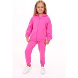 Toontoy Kız Çocuk 2'li Takım Baskılı Kapüşonlu Fermuarlı Cepli Sweatshirt & Beli Paçası Lastikli Jogger Eşofman Altı - 2 Iplik - Orkide - 4