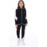 Toontoy Kız Çocuk 2'li Takım Baskılı Kapüşonlu Fermuarlı Cepli Sweatshirt & Beli Paçası Lastikli Jogger Eşofman Altı - Bant Detaylı & 2 Iplik - Siyah - 13-14