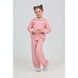 Toontoy Kız Çocuk 2'li Takım Baskılı Kapüşonlu Fermuarlı Cepli Sweatshirt & Beli Paçası Lastikli Jogger Eşofman Altı - Müslin - Pembe