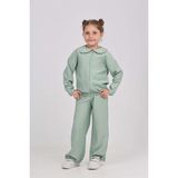 Toontoy Kız Çocuk 2'li Takım Baskılı Kapüşonlu Fermuarlı Cepli Sweatshirt & Beli Paçası Lastikli Jogger Eşofman Altı - Müslin - Yeşil - 5