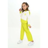 Toontoy Kız Çocuk 2'li Takım Baskılı Kapüşonlu Fermuarlı Sweatshirt & Beli Lastikli Bol Paça Eşofman Altı - Renk Bloklu & Nervürlü & 2 Iplik - Açık Yeşil - 5