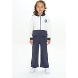 Toontoy Kız Çocuk 2'li Takım Baskılı Kapüşonlu Fermuarlı Sweatshirt & Beli Lastikli Bol Paça Eşofman Altı - Renk Bloklu & Nervürlü & 2 Iplik - Füme
