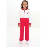 Toontoy Kız Çocuk 2'li Takım Baskılı Kapüşonlu Fermuarlı Sweatshirt & Beli Lastikli Bol Paça Eşofman Altı - Renk Bloklu & Nervürlü & 2 Iplik - Fuşya - 3