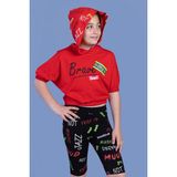 Toontoy Kız Çocuk 2'li Takım Baskılı Kapüşonlu Kısa Kollu Crop Sweatshirt & Basic Düz Crop Tayt - Kırmızı - 8