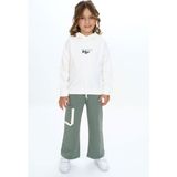 Toontoy Kız Çocuk 2'li Takım Baskılı Kapüşonlu Sweatshirt & Beli Lastikli Bol Paça Cepli Eşofman Altı - Renk Bloklu & 2 Iplik - Ekru - 3