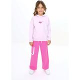 Toontoy Kız Çocuk 2'li Takım Baskılı Kapüşonlu Sweatshirt & Beli Lastikli Bol Paça Cepli Eşofman Altı - Renk Bloklu & 2 Iplik - Lila
