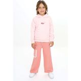 Toontoy Kız Çocuk 2'li Takım Baskılı Kapüşonlu Sweatshirt & Beli Lastikli Bol Paça Cepli Eşofman Altı - Renk Bloklu & 2 Iplik - Pudra - 4