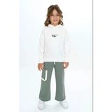 Toontoy Kız Çocuk 2'Li Takım Baskılı Kapüşonlu Sweatshirt & Beli Lastikli Bol Paça Cepli Eşofman Altı - Renk Bloklu & 2 İplik