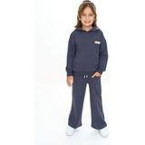 Toontoy Kız Çocuk 2'li Takım Baskılı Kapüşonlu Sweatshirt & Beli Lastikli Cepli Bol Paça Eşofman Altı 2 Iplik - Füme - 5
