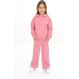 Toontoy Kız Çocuk 2'li Takım Baskılı Kapüşonlu Sweatshirt & Beli Lastikli Cepli Bol Paça Eşofman Altı 2 Iplik - Gül Kurusu - 5