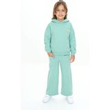 Toontoy Kız Çocuk 2'li Takım Baskılı Kapüşonlu Sweatshirt & Beli Lastikli Cepli Bol Paça Eşofman Altı 2 Iplik - Yeşil - 3