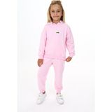 Toontoy Kız Çocuk 2'li Takım Baskılı Kapüşonlu Sweatshirt & Beli Paçası Lastikli Jogger Eşofman Altı - Garni Detaylı & 2 Iplik - Açık Pembe